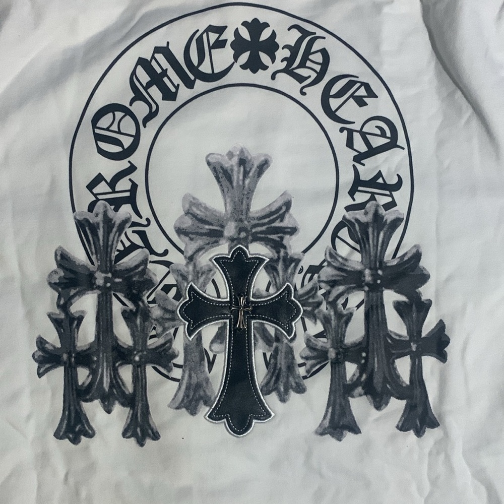 Chrome Hearts Patch Multi Crosses White Pullover Hoodie Black Patch Men’s Large - Picture 4 of 4